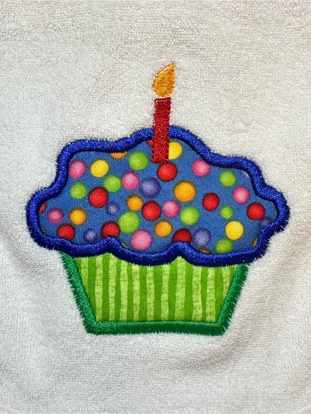 White embroidery appliqué Baby Bib with Colorful Cupcake